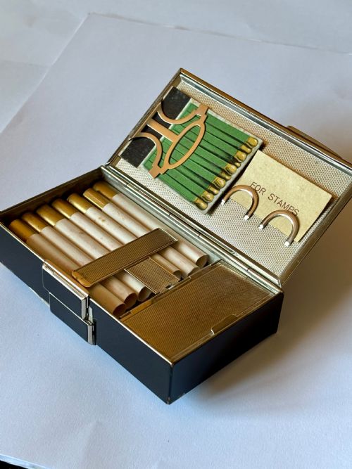 ART DECO BLACK ENAMEL CHROME COMPACT CIGARETTE CASE MINAUDERIE C1930 - ADDITIONAL PHOTO 6