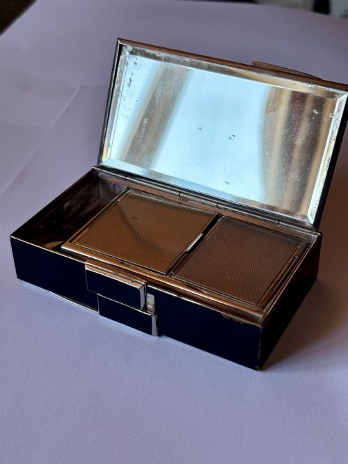 ART DECO BLACK ENAMEL CHROME COMPACT CIGARETTE CASE MINAUDERIE C1930 - ADDITIONAL PHOTO 10