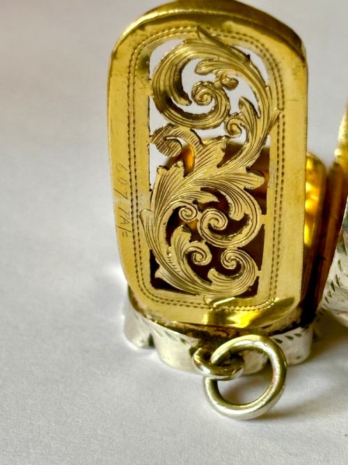 ANTIQUE SILVER GILT VICTORIAN VINAIGRETTE BIRMINGHAM 1892 COLEN HEWER CHESHIRE - ADDITIONAL PHOTO 2