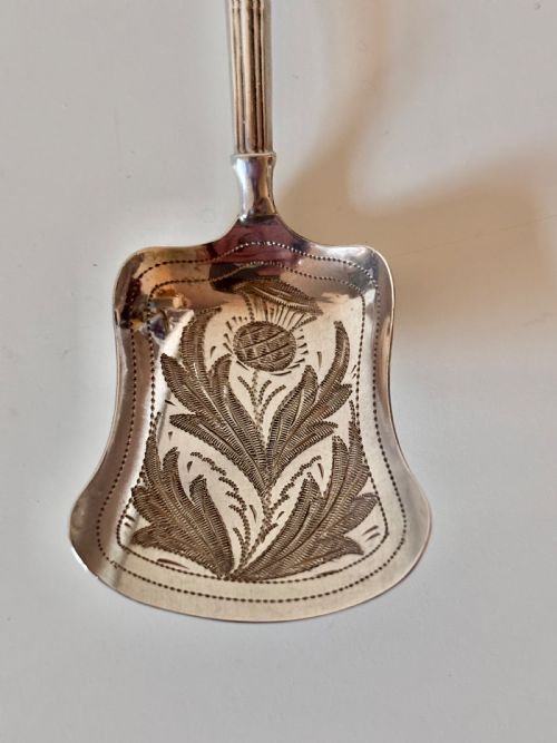 ANTIQUE VICTORIAN SILVER CADDY SPOON HILLIARD THOMASON 1856 SCOTTISH THISTLE - ADDITIONAL PHOTO 1