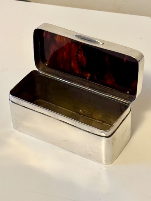 GEORGE V SILVER FAUX TORTOISESHELL TRINKET SNUFF BOX LONDON 1919 - ADDITIONAL PHOTO 8
