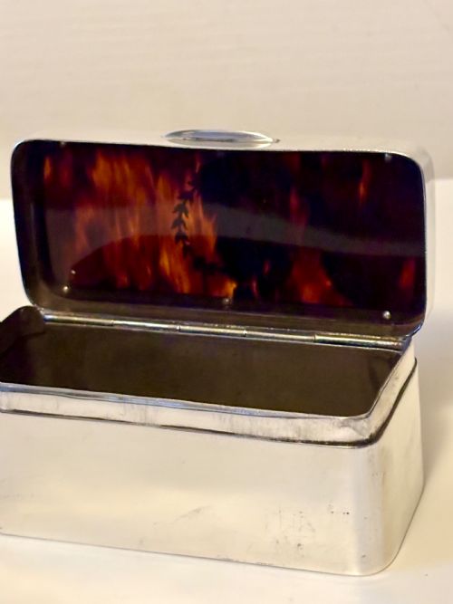 GEORGE V SILVER FAUX TORTOISESHELL TRINKET SNUFF BOX LONDON 1919 - ADDITIONAL PHOTO 9
