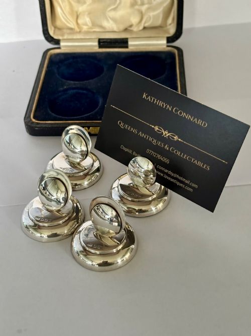 SET OF 4 SILVER GEORGE V MENU HOLDERS GEORGE UNITE 1921 ORIGINAL CASE - ADDITIONAL PHOTO 11