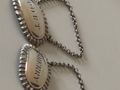 VICTORIAN PAIR SILVER DECANTER LABELS SHERRY PORT EX HARVEYS WINE MUSEUM - ADDITIONAL PHOTO 3