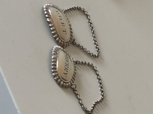 VICTORIAN PAIR SILVER DECANTER LABELS SHERRY PORT EX HARVEYS WINE MUSEUM - ADDITIONAL PHOTO 4
