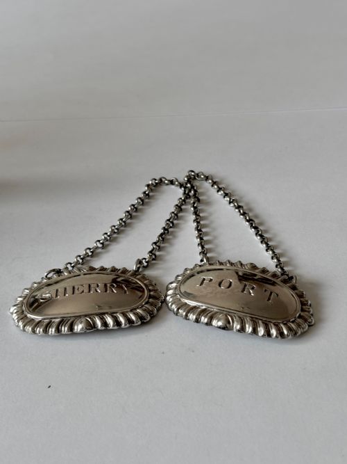 VICTORIAN PAIR SILVER DECANTER LABELS SHERRY PORT EX HARVEYS WINE MUSEUM - ADDITIONAL PHOTO 9