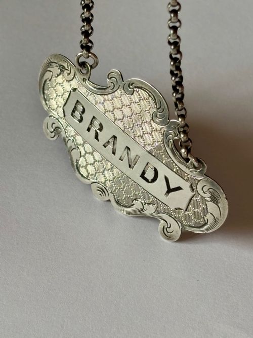 VICTORIAN SILVER DECANTER LABEL BRANDY BY NATHANIEL MILLS BIRMINGHAM 1852 - ADDITIONAL PHOTO 1