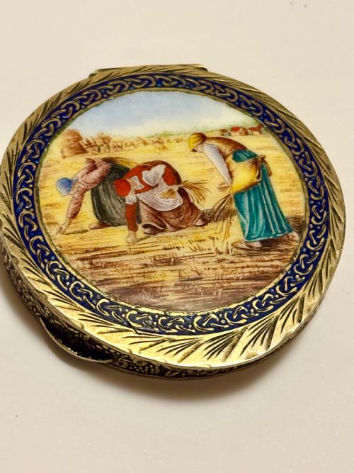 VINTAGE ITALIAN 800 SILVER ENAMEL COMPACT GIULIANO SPINELLI FLORENCE C1950 - ADDITIONAL PHOTO 1