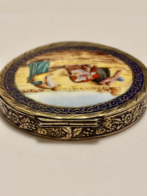 VINTAGE ITALIAN 800 SILVER ENAMEL COMPACT GIULIANO SPINELLI FLORENCE C1950 - ADDITIONAL PHOTO 4