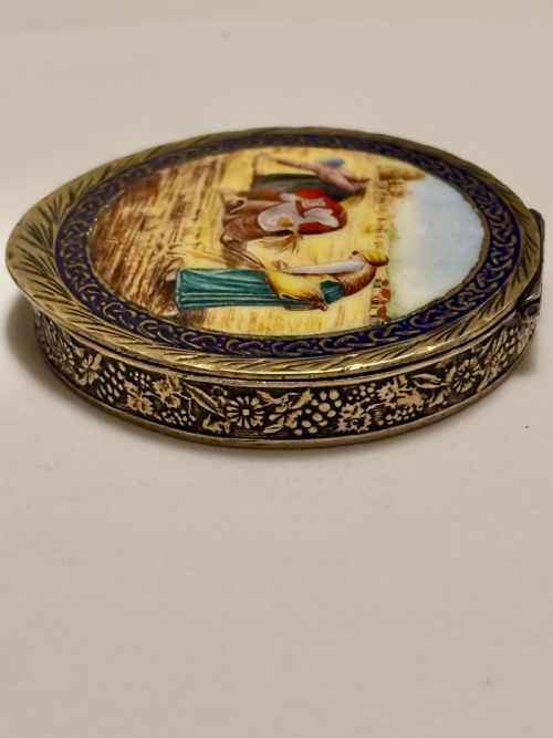 VINTAGE ITALIAN 800 SILVER ENAMEL COMPACT GIULIANO SPINELLI FLORENCE C1950 - ADDITIONAL PHOTO 5