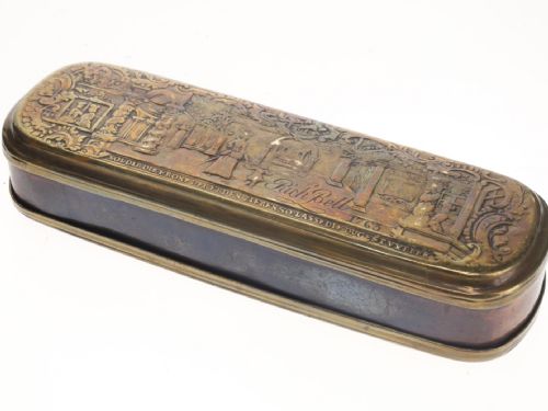 RARE 18TH CENTURY GERMAN DUTCH BRASS COPPER TOBACCO TIN BATTLE OF MINDEN 1759 - ADDITIONAL PHOTO 1