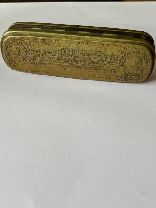 RARE 18TH CENTURY GERMAN DUTCH BRASS COPPER TOBACCO TIN BATTLE OF MINDEN 1759 - ADDITIONAL PHOTO 2