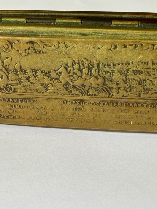 RARE 18TH CENTURY GERMAN DUTCH BRASS COPPER TOBACCO TIN BATTLE OF MINDEN 1759 - ADDITIONAL PHOTO 5