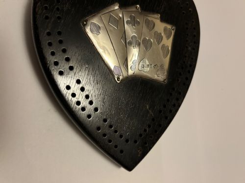 VICTORIAN STERLING SILVER DETAILED EBONY NOVELTY CRIBBAGE BOARD BHAM 1900 W CO - ADDITIONAL PHOTO 9