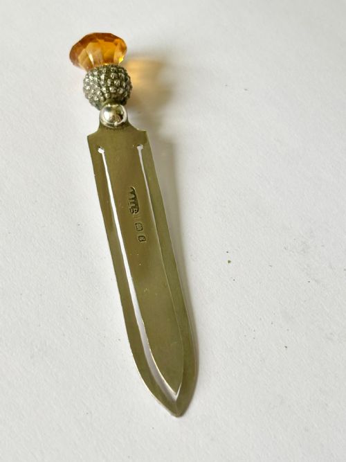EDWARDIAN SILVER THISTLE AMBER GLASS BOOKMARK ADIE LOVEKIN BIRMINGHAM 1906 - ADDITIONAL PHOTO 5