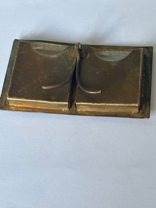 ANTIQUE ARTS CRAFTS HAMMERED GILT METAL BRASS DOUBLE PHOTO PICTURE FRAME - ADDITIONAL PHOTO 5