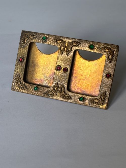 ANTIQUE ARTS CRAFTS HAMMERED GILT METAL BRASS DOUBLE PHOTO PICTURE FRAME - ADDITIONAL PHOTO 8