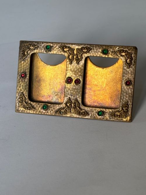 ANTIQUE ARTS CRAFTS HAMMERED GILT METAL BRASS DOUBLE PHOTO PICTURE FRAME - ADDITIONAL PHOTO 9