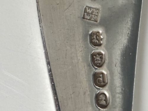 GEORGE III PAIR SILVER SERVING SPOONS WILLIAM ELEY I WILLIAM FEARS LONDON 1819 - ADDITIONAL PHOTO 5