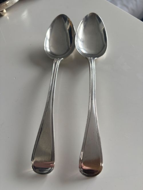 GEORGE III PAIR SILVER SERVING SPOONS WILLIAM ELEY I WILLIAM FEARS LONDON 1819 - ADDITIONAL PHOTO 1