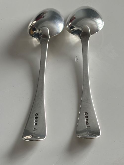 GEORGE III PAIR SILVER SERVING SPOONS WILLIAM ELEY I WILLIAM FEARS LONDON 1819 - ADDITIONAL PHOTO 2