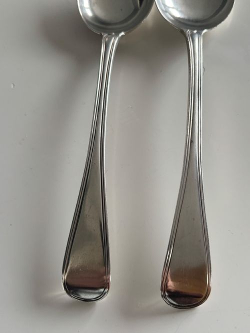 GEORGE III PAIR SILVER SERVING SPOONS WILLIAM ELEY I WILLIAM FEARS LONDON 1819 - ADDITIONAL PHOTO 3