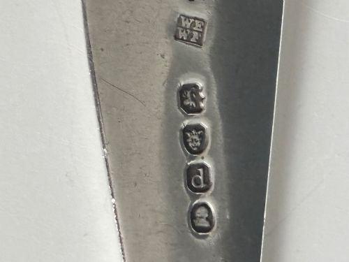 GEORGE III PAIR SILVER SERVING SPOONS WILLIAM ELEY I WILLIAM FEARS LONDON 1819 - ADDITIONAL PHOTO 4