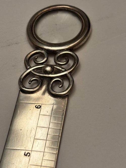 RARE EDWARDIAN SILVER RULER MAGNIFYING GLASS LONDON 1902 CHARLES HANBURY TRACY - ADDITIONAL PHOTO 3