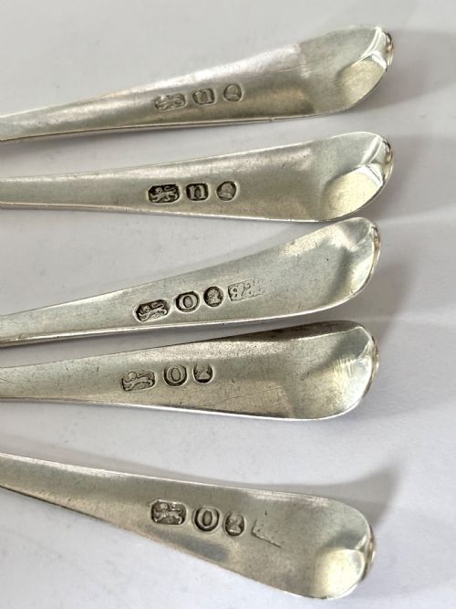 GEORGE III SET 5 X SILVER BRIGHT CUT TEA SPOONS HESTER BATEMAN LONDON 17889 - ADDITIONAL PHOTO 3