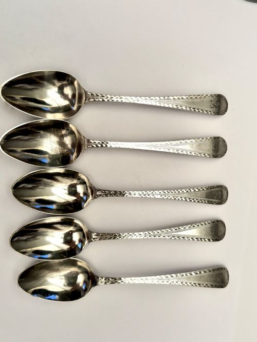GEORGE III SET 5 X SILVER BRIGHT CUT TEA SPOONS HESTER BATEMAN LONDON 17889 - ADDITIONAL PHOTO 4