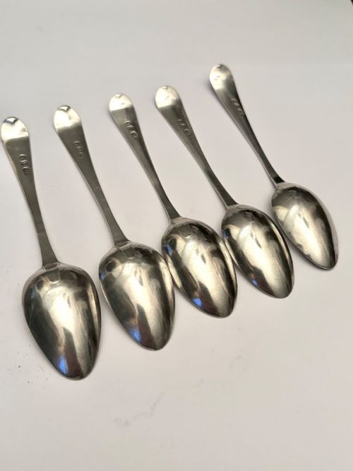 GEORGE III SET 5 X SILVER BRIGHT CUT TEA SPOONS HESTER BATEMAN LONDON 17889 - ADDITIONAL PHOTO 5