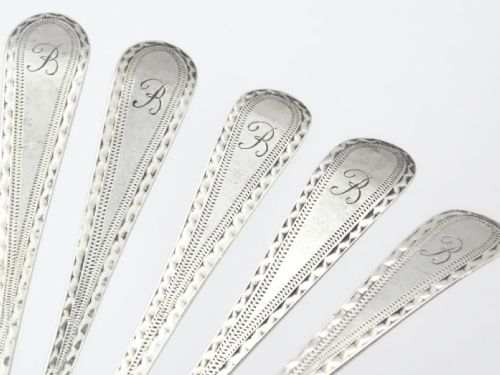 GEORGE III SET 5 X SILVER BRIGHT CUT TEA SPOONS HESTER BATEMAN LONDON 17889 - ADDITIONAL PHOTO 7
