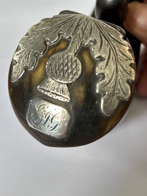 ANTIQUE SCOTTISH SILVER MOUNTED RAMS HORN SNUFF MULL THISTLE DESIGN - ADDITIONAL PHOTO 2