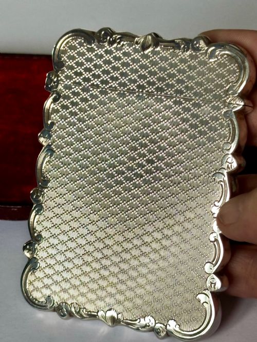 VICTORIAN SILVER CALLING CARD CASE CRONIN WHEELER BIRMINGHAM 1852 FITTED CASE - ADDITIONAL PHOTO 5