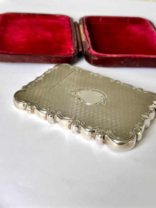 VICTORIAN SILVER CALLING CARD CASE CRONIN WHEELER BIRMINGHAM 1852 FITTED CASE - ADDITIONAL PHOTO 7