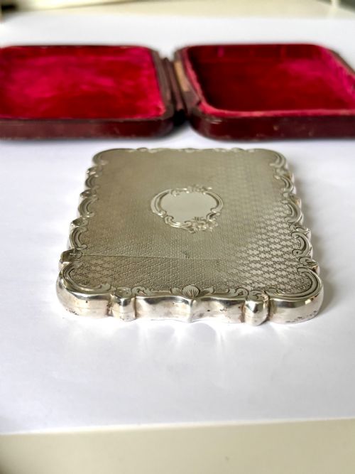 VICTORIAN SILVER CALLING CARD CASE CRONIN WHEELER BIRMINGHAM 1852 FITTED CASE - ADDITIONAL PHOTO 8