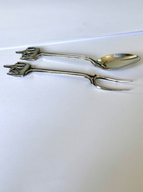 ANTIQUE SCOTTISH IONA SILVER SPOON PICKLE FORK GILMOUR WATSON GLASGOW 1913 - ADDITIONAL PHOTO 4