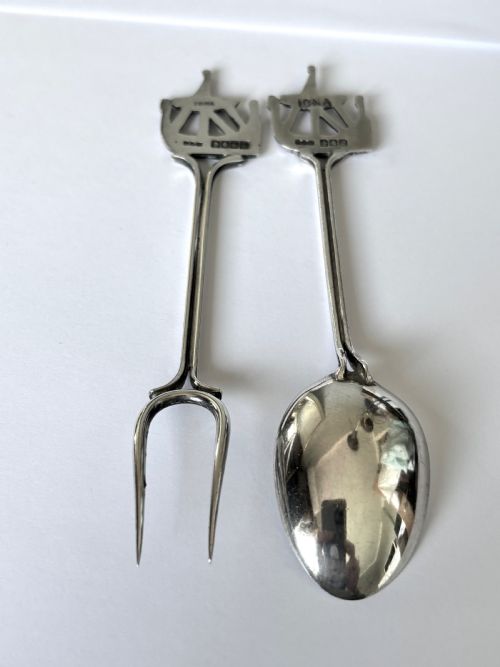 ANTIQUE SCOTTISH IONA SILVER SPOON PICKLE FORK GILMOUR WATSON GLASGOW 1913 - ADDITIONAL PHOTO 6