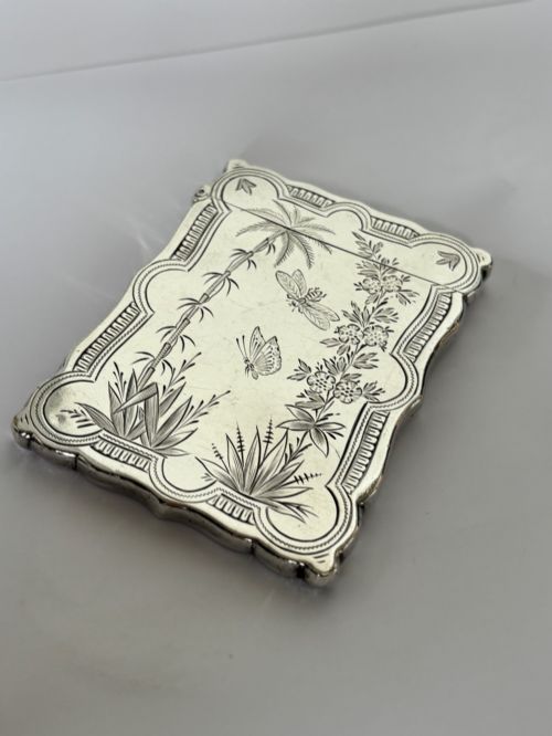 victorian aesthetic silver calling card case hilliard thomason 1882 - CATEGORY: ANTIQUE SILVER - DATED VICTORIAN