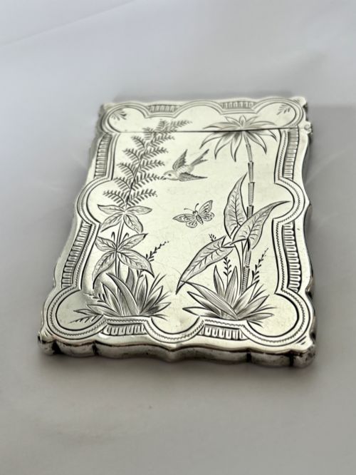 VICTORIAN AESTHETIC SILVER CALLING CARD CASE HILLIARD THOMASON 1882 - ADDITIONAL PHOTO 1