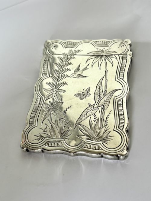 VICTORIAN AESTHETIC SILVER CALLING CARD CASE HILLIARD THOMASON 1882 - ADDITIONAL PHOTO 2