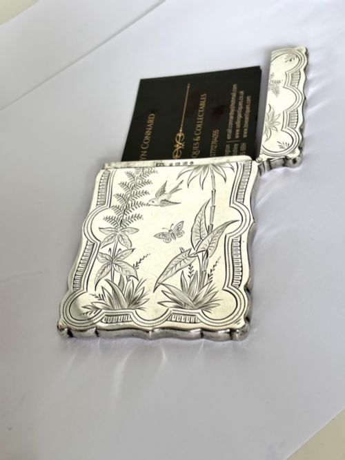 VICTORIAN AESTHETIC SILVER CALLING CARD CASE HILLIARD THOMASON 1882 - ADDITIONAL PHOTO 9