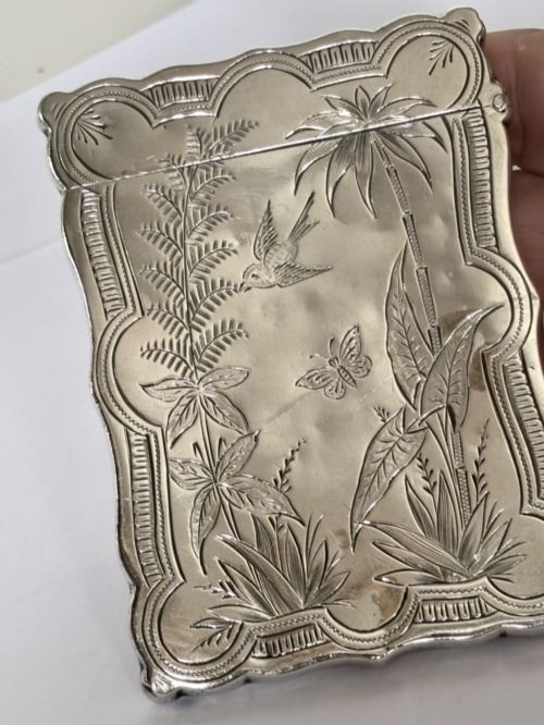 VICTORIAN AESTHETIC SILVER CALLING CARD CASE HILLIARD THOMASON 1882 - ADDITIONAL PHOTO 12
