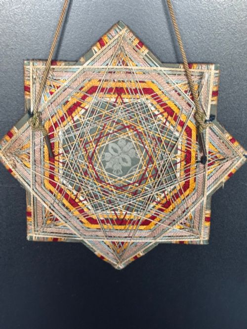 ANTIQUE FOLK ART STRING PHOTO PICTURE FRAME OCTAGRAM STAR SHAPE C1920S POST WWI - ADDITIONAL PHOTO 5