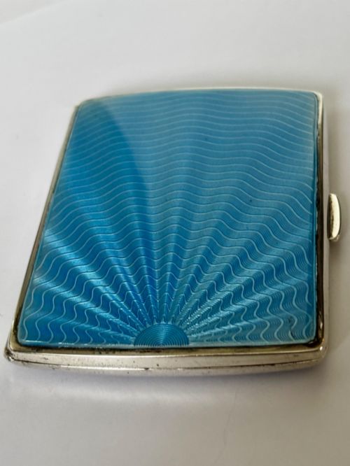 ART DECO SILVER BLUE ENAMEL SUNBURST CIGARETTE CASE DEAKIN FRANCIS 1937 - ADDITIONAL PHOTO 11