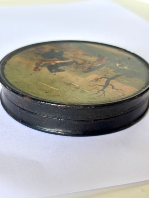EARLY 19TH CENTURY FRENCH PAPIER MACHE SNUFF BOX HUNTING LA CHASSE - ADDITIONAL PHOTO 6