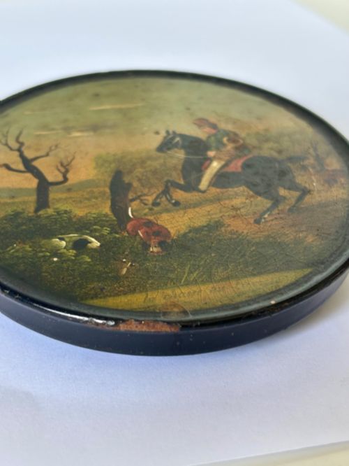 EARLY 19TH CENTURY FRENCH PAPIER MACHE SNUFF BOX HUNTING LA CHASSE - ADDITIONAL PHOTO 8