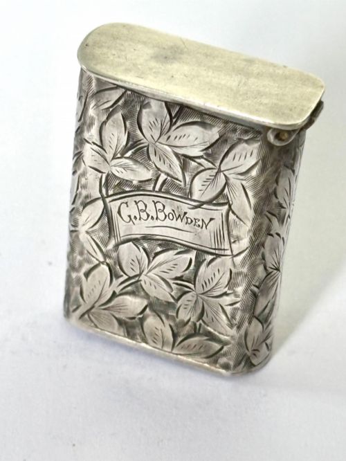 victorian silver flip top vesta case henry williamson birmingham 1886 - CATEGORY: ANTIQUE SILVER - DATED VICTORIAN