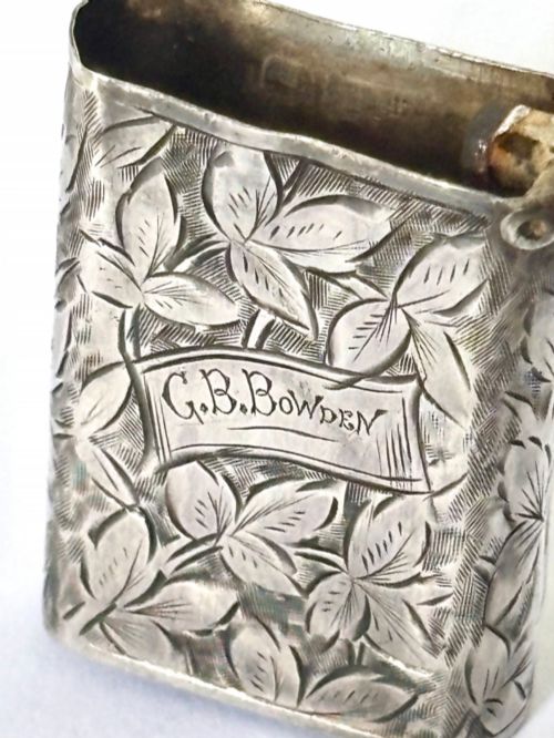 VICTORIAN SILVER FLIP TOP VESTA CASE HENRY WILLIAMSON BIRMINGHAM 1886 - ADDITIONAL PHOTO 7