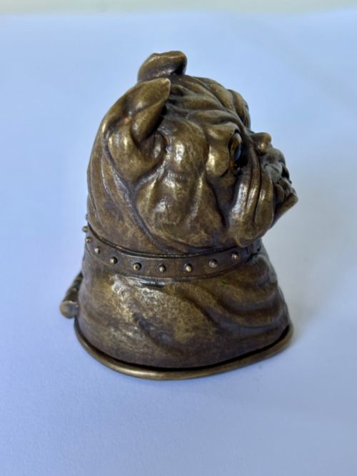 EARLY VICTORIAN NOVELTY BRASS TABLE TOP VESTA CASE MATCH SAFE BULLDOG 184050S - ADDITIONAL PHOTO 3